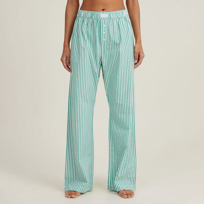 Women’s Lounge Pants – Cotton Blend – Relaxed Fit – Full Length – Elastic Waist – Striped