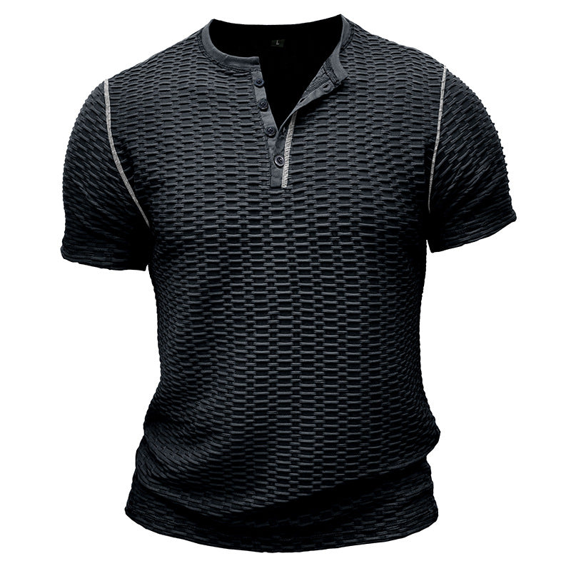 Men’s Henley Shirt – Slim Fit – Textured Knit – Short Sleeve Casual Wear