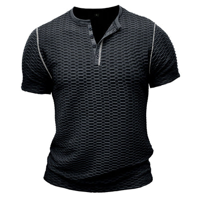 Men’s Henley Shirt – Slim Fit – Textured Knit – Short Sleeve Casual Wear