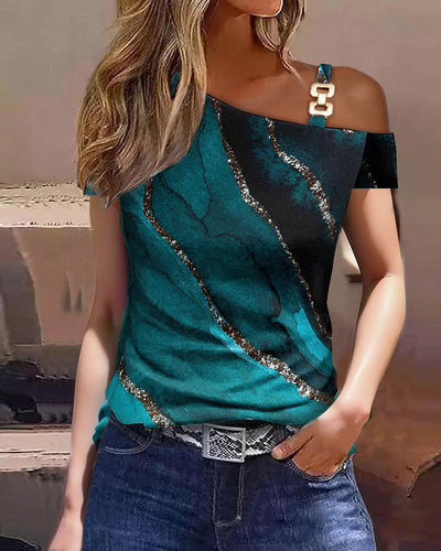 Women’s Short Sleeve Top – Relaxed Fit – Off Shoulder – Cotton Blend
