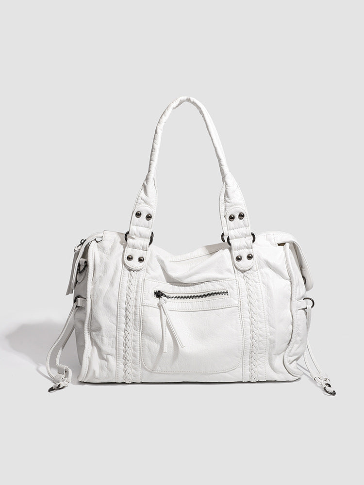 Women’s Shoulder Bag – Textured Leather – Braided Detail – Adjustable Strap