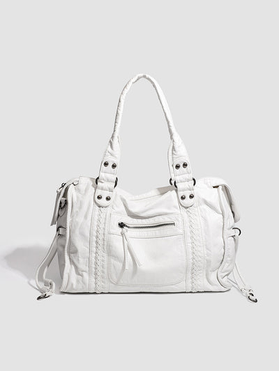 Women’s Shoulder Bag – Textured Leather – Braided Detail – Adjustable Strap