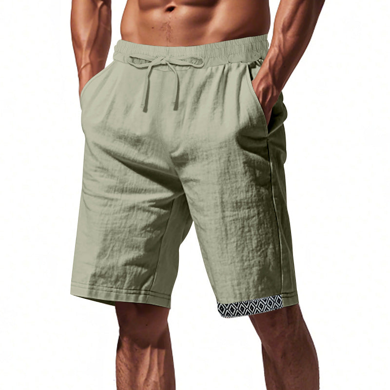 Men's Shorts – Loose Fit – Drawstring Waist – Boho Trim – Side Pockets
