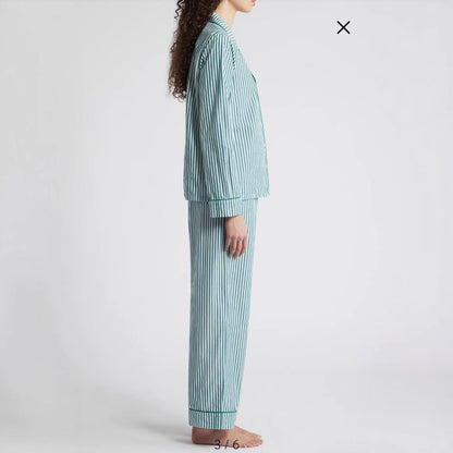 Women’s Loungewear Set – Cotton Blend – Relaxed Fit – Striped – Button Front – Drawstring Waist