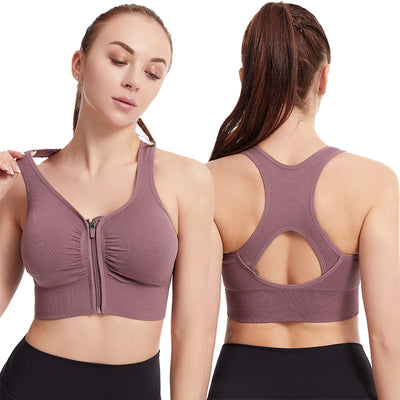 Women’s Sports Bra – Supportive Fit – Front Zip – Wide Straps – Breathable Blend