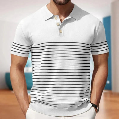 Men’s Polo Shirt – Soft Knit – Classic Fit – Short Sleeve – Striped Casual Design