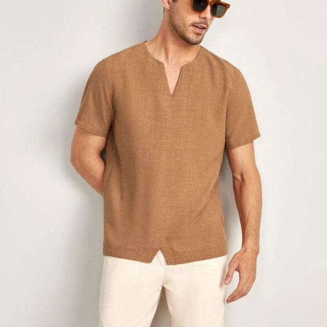 Men’s T-Shirt – Oversized Fit – V-Neck – Short Sleeve – Breathable Cotton Blend