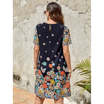Women’s Midi Dress – Floral Print – Relaxed Fit – Short Sleeve
