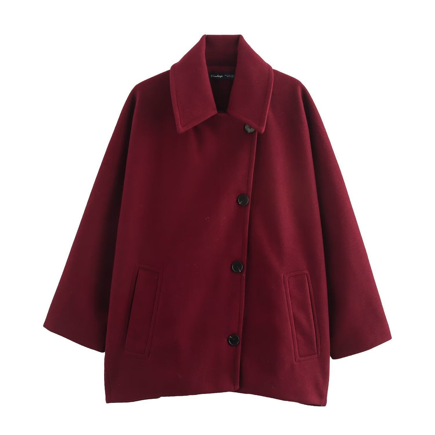 Women’s Wool Jacket – Oversized Fit – Button Front – Wide Collar – Hip Length Casual
