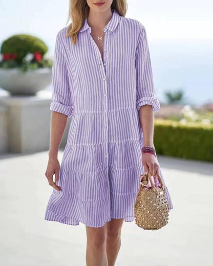 Women's Shirt Dress - Button Down - Collared Neckline - Tiered Flowy Design