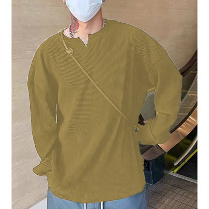 Men’s Long Sleeve T-Shirt – Ribbed Knit – Relaxed Fit – V-Neck Base Layer