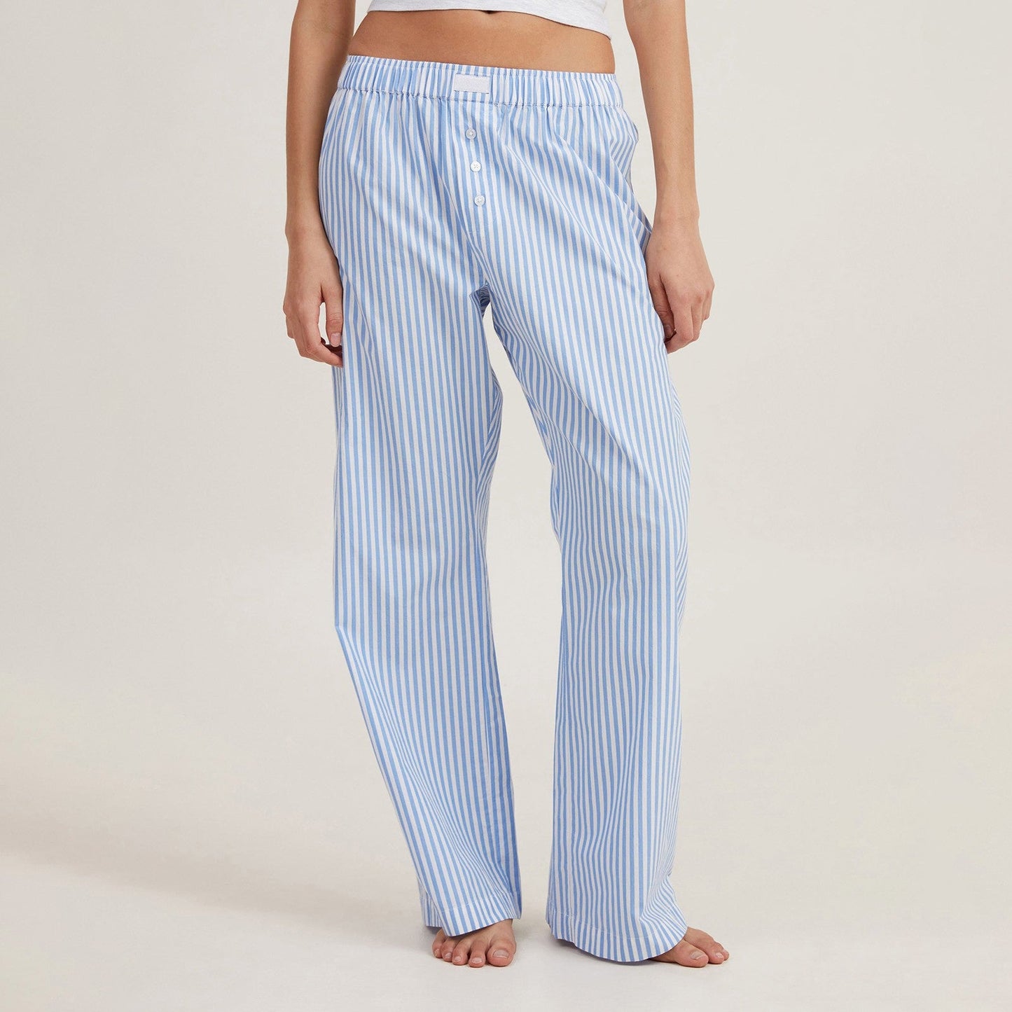 Women’s Lounge Pants – Cotton Blend – Relaxed Fit – Full Length – Elastic Waist – Striped