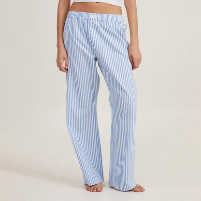 Women’s Lounge Pants – Cotton Blend – Relaxed Fit – Full Length – Elastic Waist – Striped