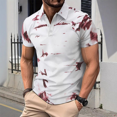 Men’s Polo Shirt – Slim Fit – Cotton – Abstract Pattern – Short Sleeve – Button Collar