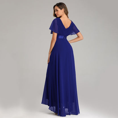 Women's Evening Gown - V-Neck with Flutter Sleeves - Flowing Maxi Length