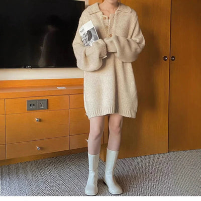 Women’s Sweater Jacket – Wool Knit – Oversized Fit – Mid-Length Casual Layer