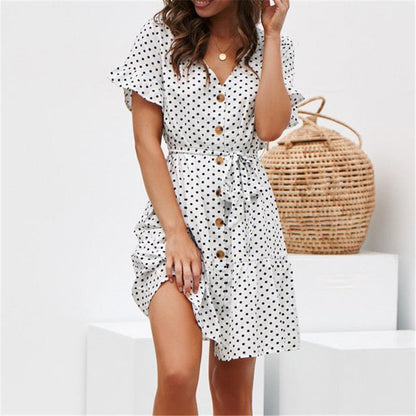 Women’s Dress – Polka Dot – Relaxed Fit – Ruffle Sleeve – Cotton – Button Front