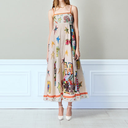 Women’s Maxi Dress – A-Line Fit – Spaghetti Straps – Lightweight Cotton – Printed Design