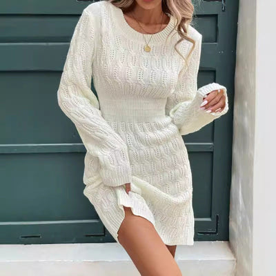 Women’s Sweater Dress – Slim Fit Cable Knit – Ribbed Waist – Long Sleeve Mini