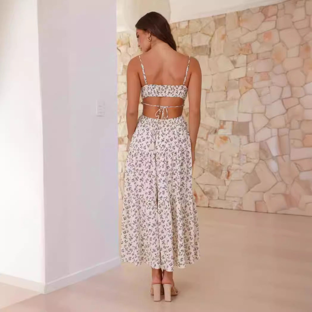 Women’s Maxi Dress – Sleeveless V-Neck – A-Line Fit – Side Cut-Outs – Floral Print