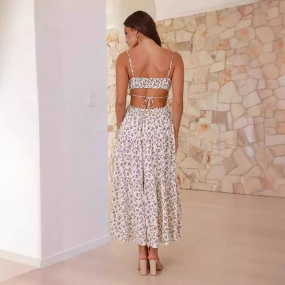 Women’s Maxi Dress – Sleeveless V-Neck – A-Line Fit – Side Cut-Outs – Floral Print