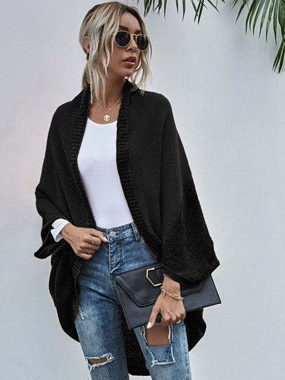 Women’s Cardigan Sweater – Oversized Fit – Wool Knit – Open Front – Batwing Sleeves