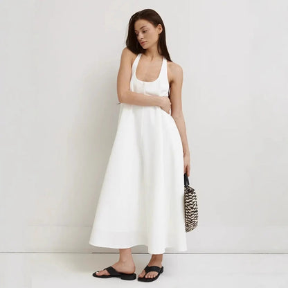 Women’s Midi Dress – Halter Neck – A-Line Fit – Sleeveless – Lightweight Fabric