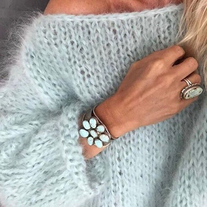 Women’s Oversized Sweater – Chunky Knit – Mohair Feel – Longline – Crew Neck Drop Shoulder
