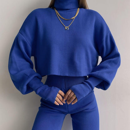 Women’s Lounge Set – Soft Knit – High Neck Top – Wide Leg – Relaxed Fit