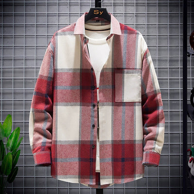 Men’s Plaid Shirt – Loose Fit – Long Sleeve – Button-Up Cotton Casual Style