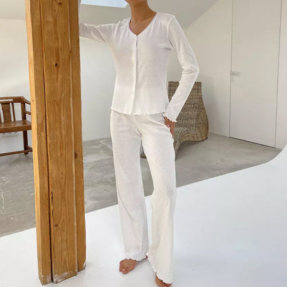 Women’s Pajama Set – Soft Cotton – Relaxed Fit – Button Front Top – Full-Length Pants