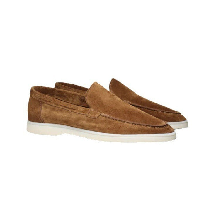 Men’s Suede Loafers – Slip-On Moc Toe – Flat Sole – Smart Casual Driving Shoe