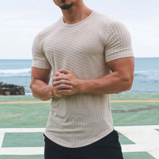 Men’s T-Shirt – Slim Fit – Cotton Blend – Crew Neck – Striped – Short Sleeve Casual Wear
