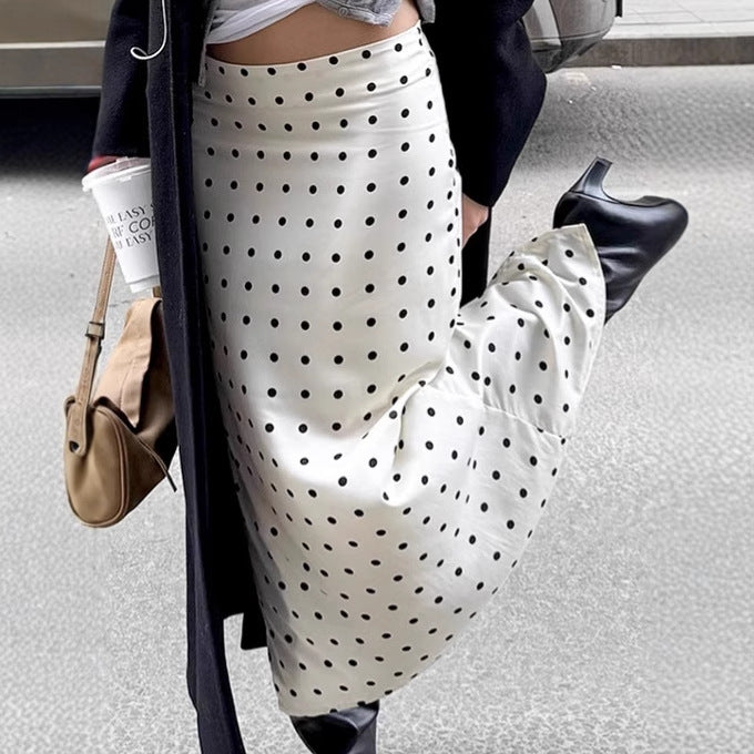 Women’s Pencil Skirt – Satin Finish – Slim Fit – Polka Dot – Midi Length