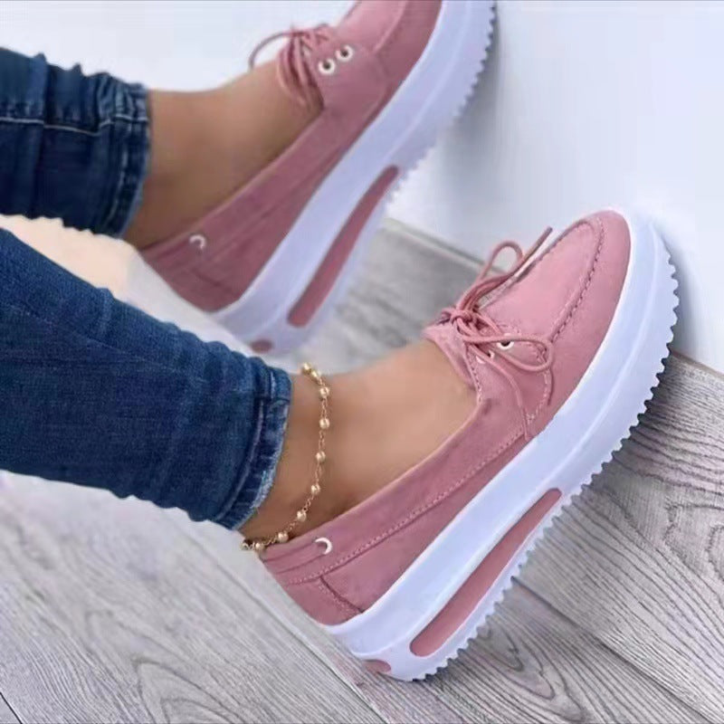Women’s Wedge Heel Shoes – Suede Lace-Up – Platform Sole – Round Toe Casual Fit