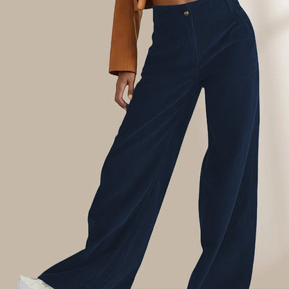 Women’s Corduroy Trousers – High Waist – Straight Leg – Full Length Patch Pockets