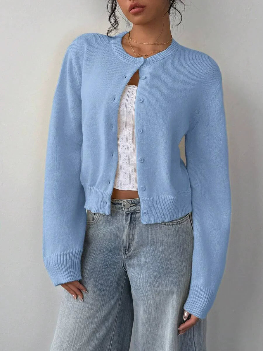 Women’s Cardigan Sweater – Soft Knit – Cropped Fit – Button Front – Ribbed Trim