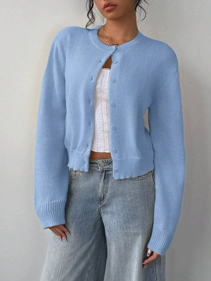 Women’s Cardigan Sweater – Soft Knit – Cropped Fit – Button Front – Ribbed Trim