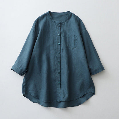 Women’s Button-Down Shirt – Oversized Fit – Natural Fibers – 3/4 Sleeve Casual Style