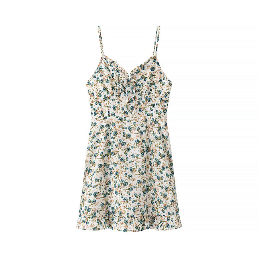 Women’s Mini Dress – Slim Fit Mermaid Silhouette – Floral Print – Spaghetti Straps