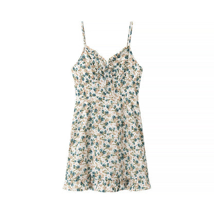 Women’s Mini Dress – Slim Fit Mermaid Silhouette – Floral Print – Spaghetti Straps