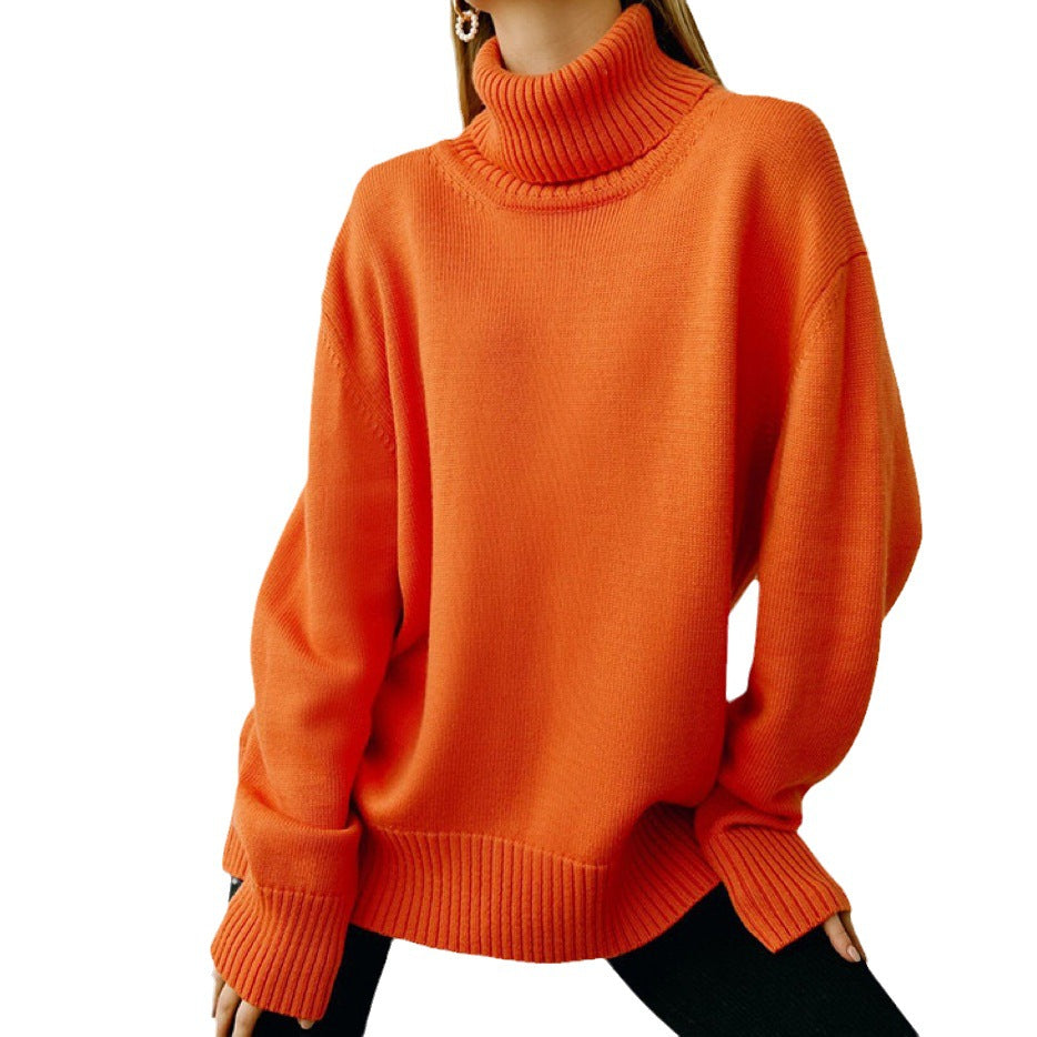 Women's oversized turtleneck basic knit sweater