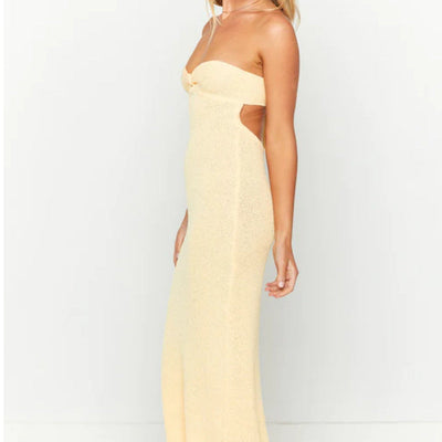 Women’s Strapless Knit Dress – Slim Fit – Open Back Twist Detail – Full Length