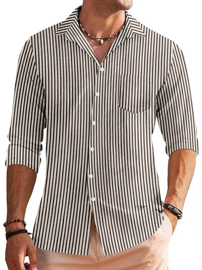 Men’s Long Sleeve Shirt – Regular Fit – Stripe Pattern – Chest Pocket