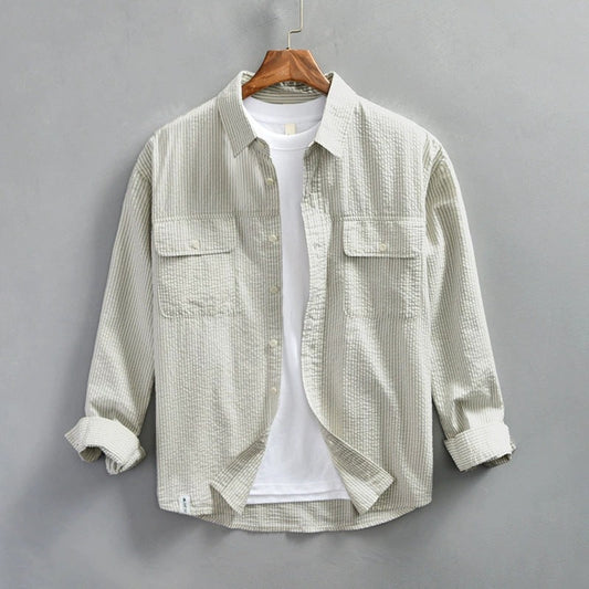 Men’s Button-Up Shirt – Relaxed Fit – Striped – Long Sleeve