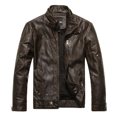 Men’s Biker Jacket – Slim Fit PU Leather – Zipper Front – Stand Collar – Lined Design