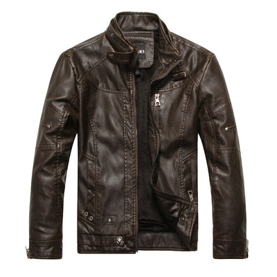 Men’s Biker Jacket – Slim Fit PU Leather – Zipper Front – Stand Collar – Lined Design