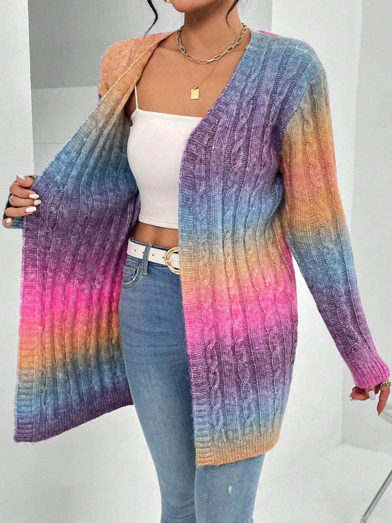 Women’s Cardigan – Oversized Fit – Cable Knit – Open Front – Soft Knit Casual Layer