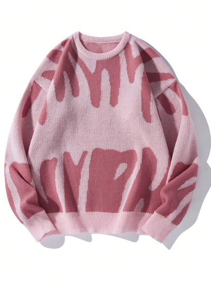 Women’s Knit Sweater – Relaxed Fit – Jacquard Pattern – Ribbed Crew Neck – Long Sleeve