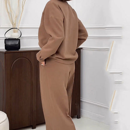 Women’s Two-Piece Set – Relaxed Fit – Long Sleeve Top – Wide-Leg Belted Trousers